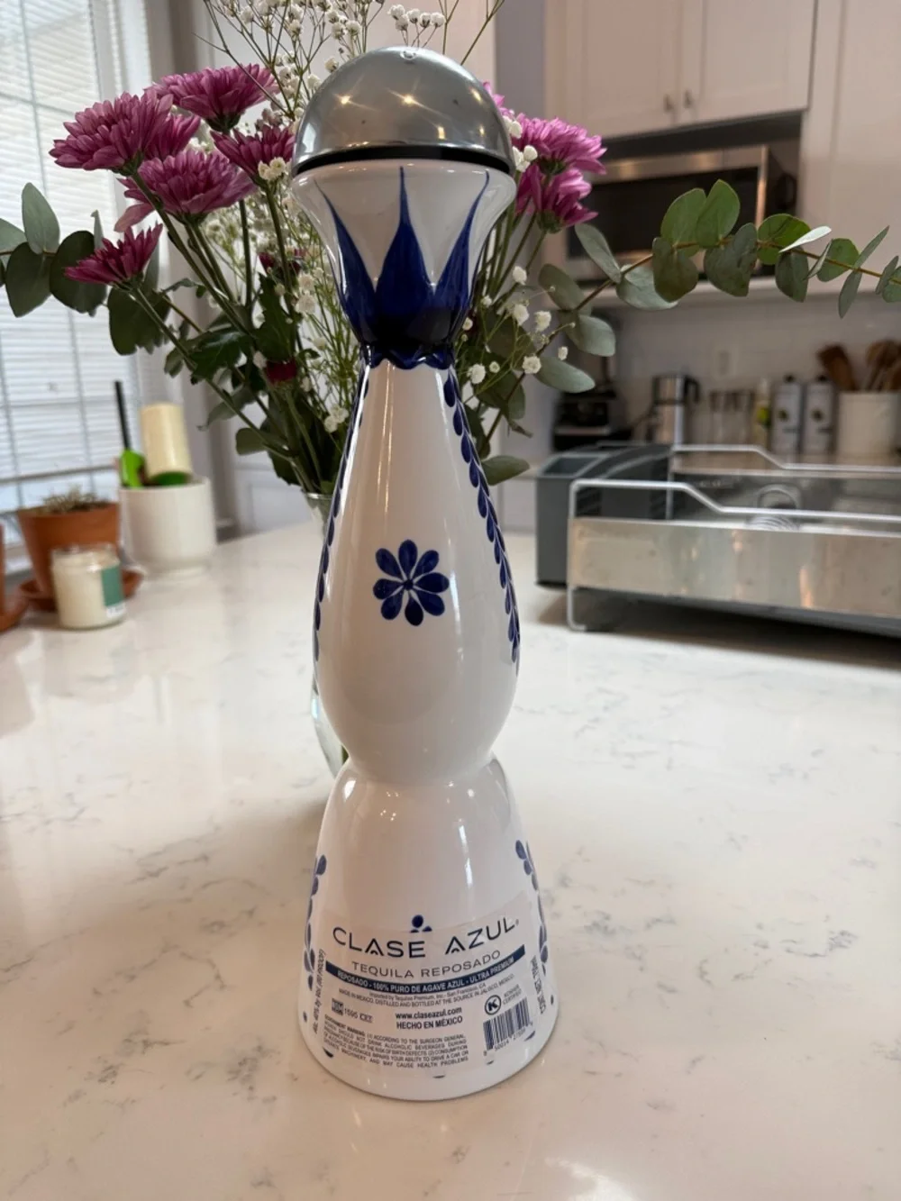 Clase Azul Tequila Reposado Blue & White Ceramic Decorative Bottle - Picture 3 of 4